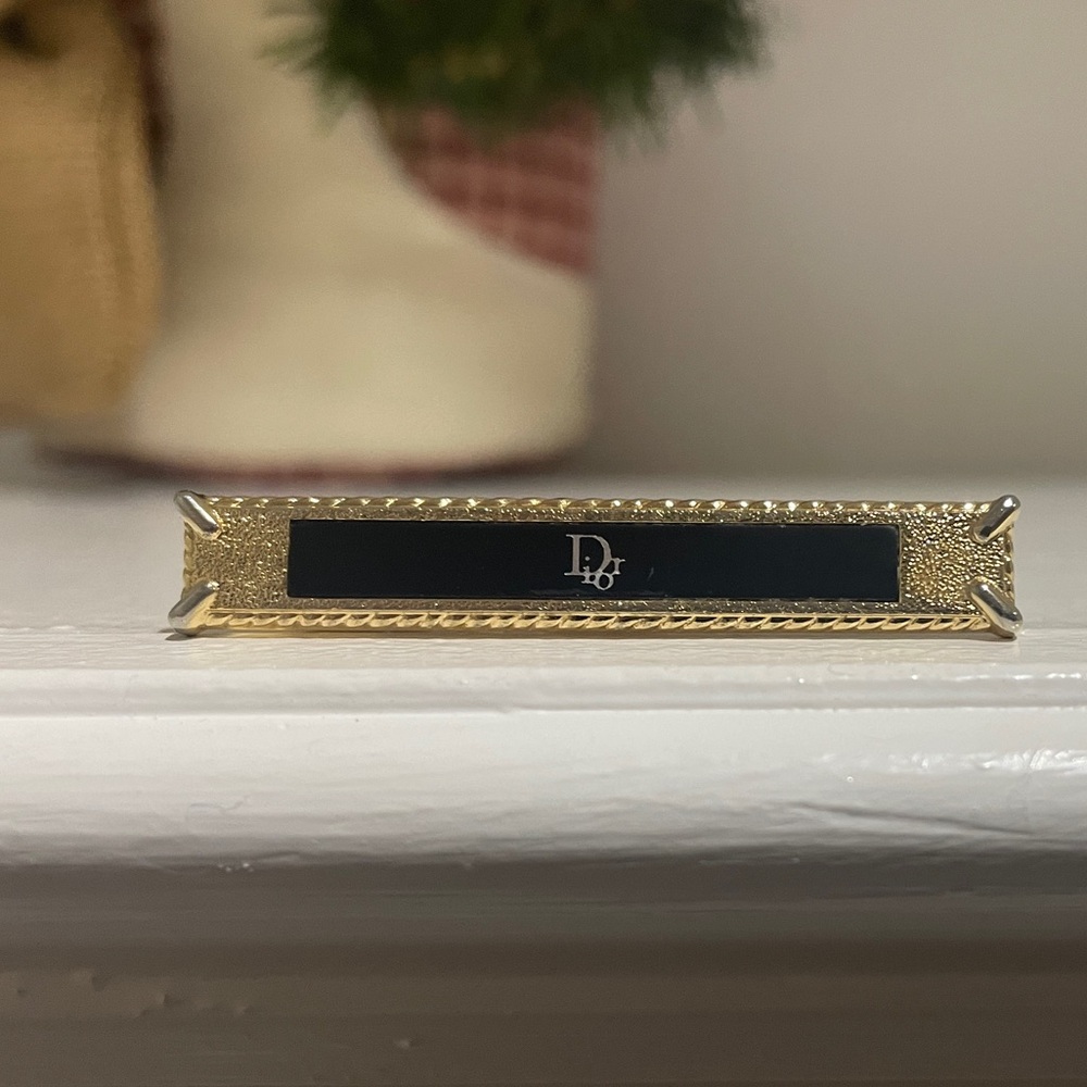 Vintage Christian Dior Two-Tone Tie Clip CD Logo In Gold Silver Black Enamel